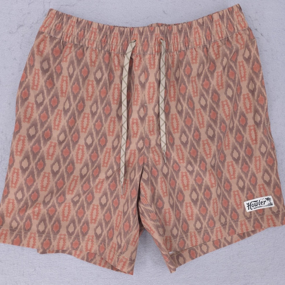 Howler Bros Swim Shorts Mens Medium Beige Western Swim Trunks Drawstring Beach